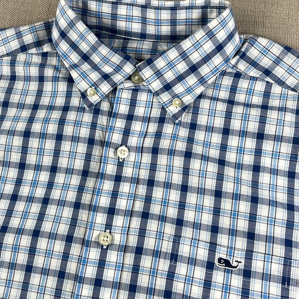 Vineyard Vines Tucker Shirt Mens Medium Blue Plaid Short Sleeve Classic Fit